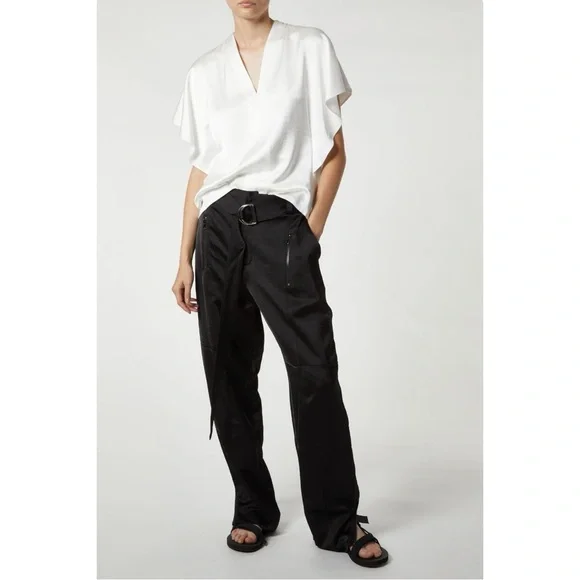 Saint Art Courtney Mid Rise Charmeuse Pant - Black Loose Fit Satin Cargo Pants - Picture 10 of 14